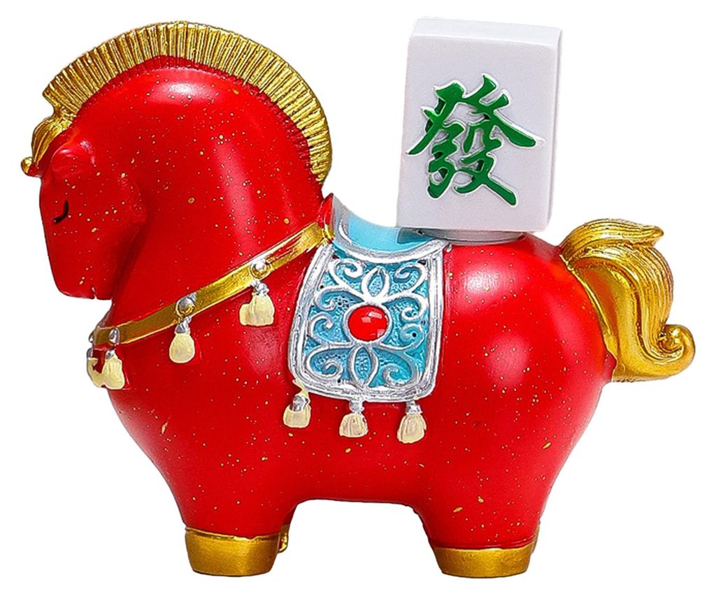 Cartoon-Pferdefigur im chinesischen Stil, Symbol für das Jahr des Pferdes, bringt Reichtum und Glück, Feng-Shui-Dekoration.