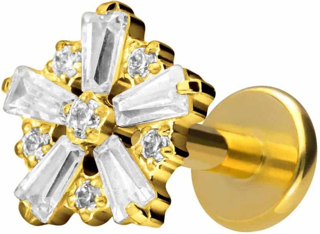 Ohrpiercing, Nasenpiercing Titan Labret mit Innengewinde SCHNEEFLOCKE Gold Stablänge: 8mm | Stabstärke: 1,2mm