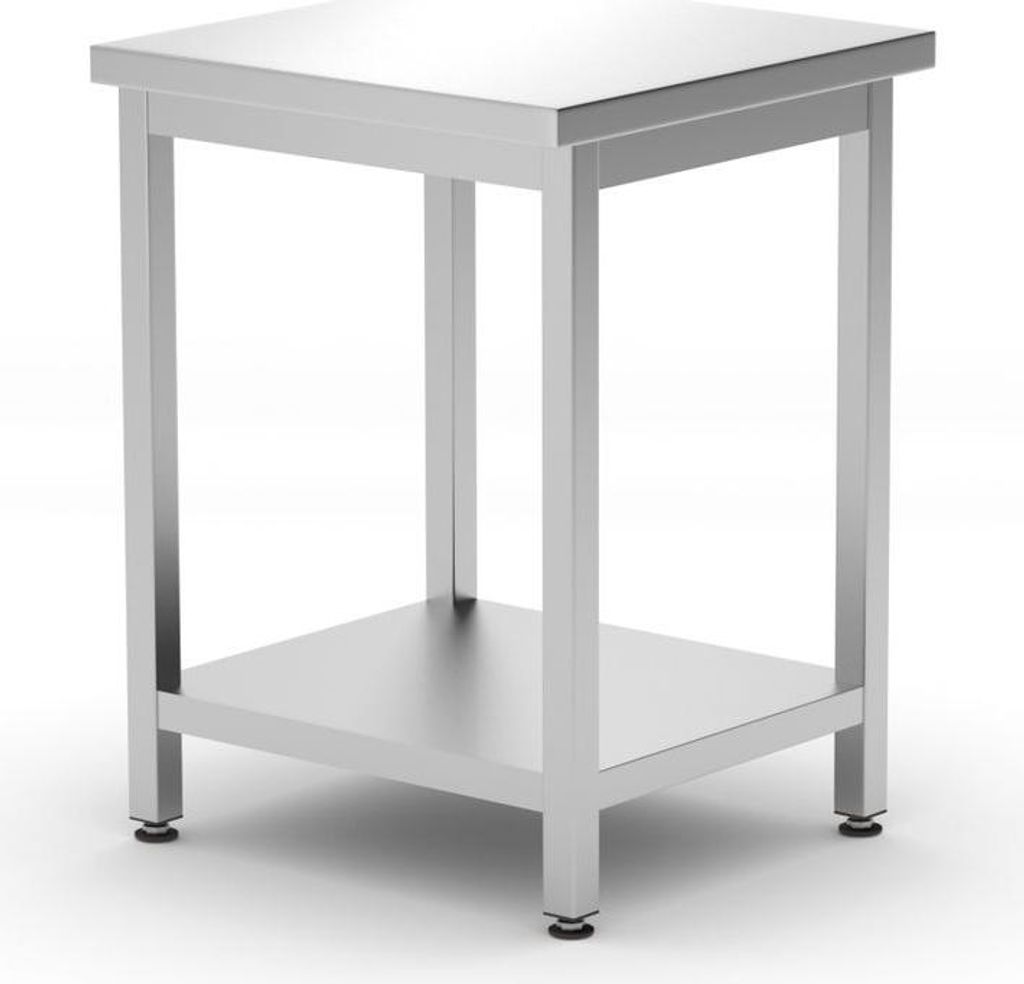 HENDI Zentraler Arbeitstisch mit Regalboden Budget Line - geschraubt, Tiefe 600 mm, Budget Line, 600x600x(H)850mm