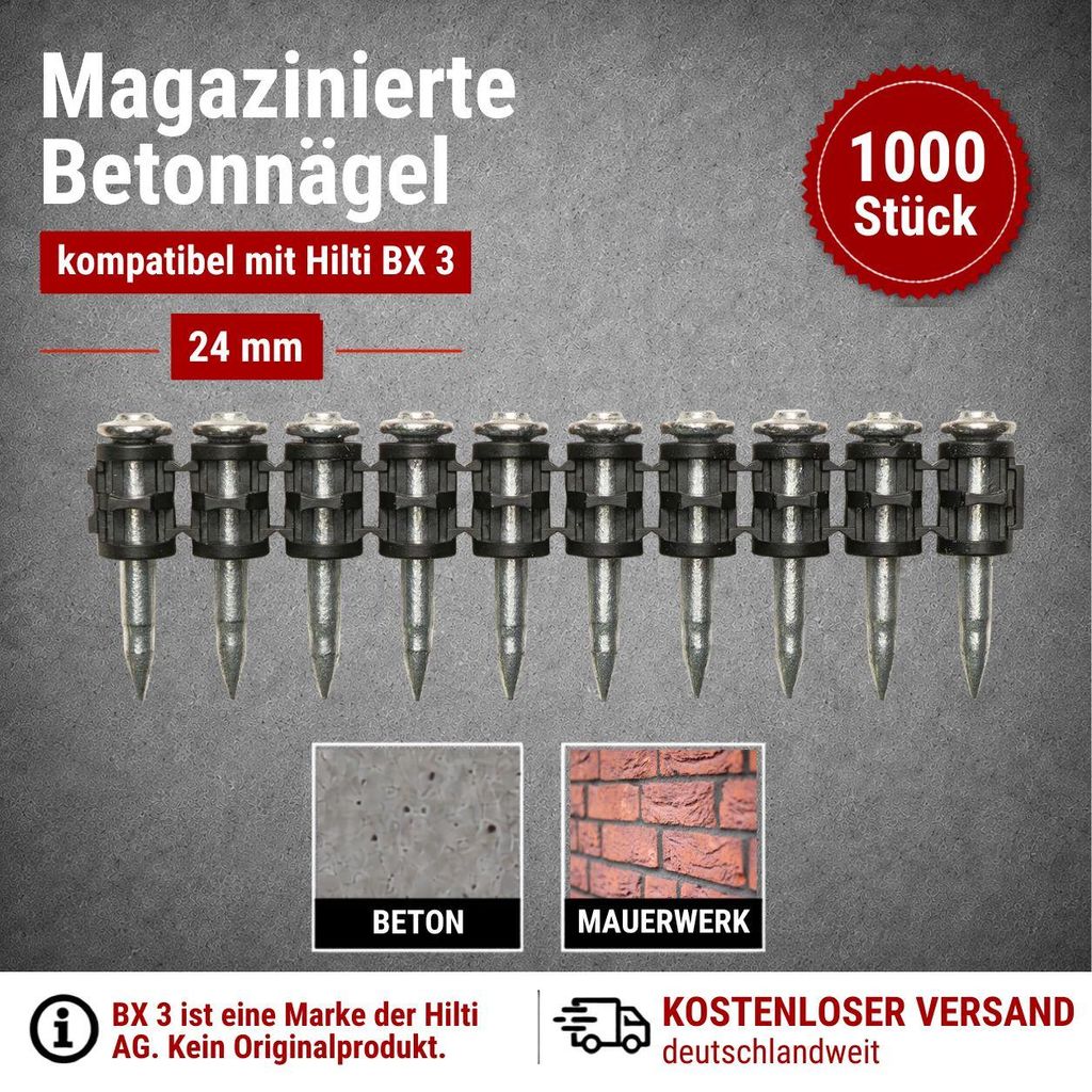 Betonnägel 24 mm – 1000 Stück kompatibel mit Hilti BX 3 – Produktbild 