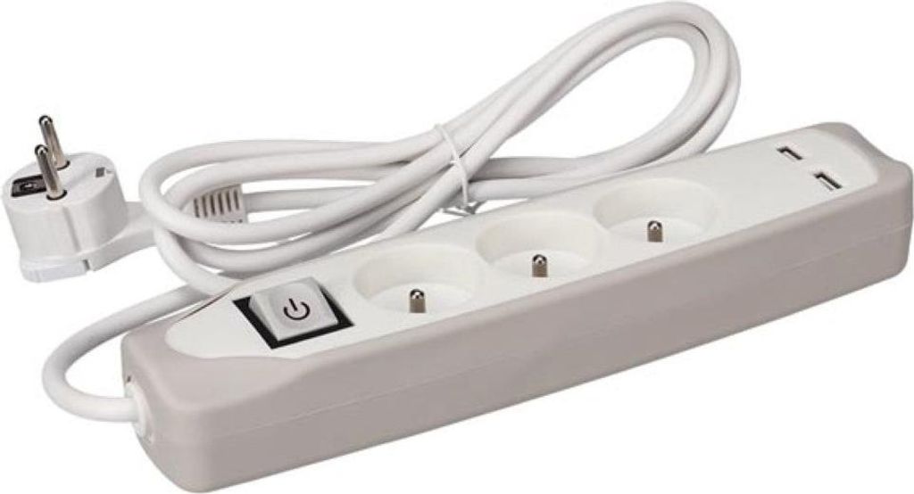 Bloc Multiprise Avec Interrupteur - 3 Prises - 2 Ports Usb Image du produit 
