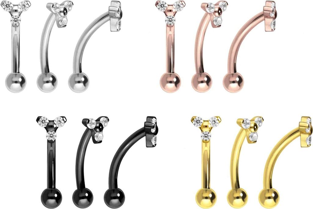 Bauchnabel-Piercing, Rook Piercing Titan Banane mit Push Fit KRISTALLBLUME Silber Stablänge: 8mm