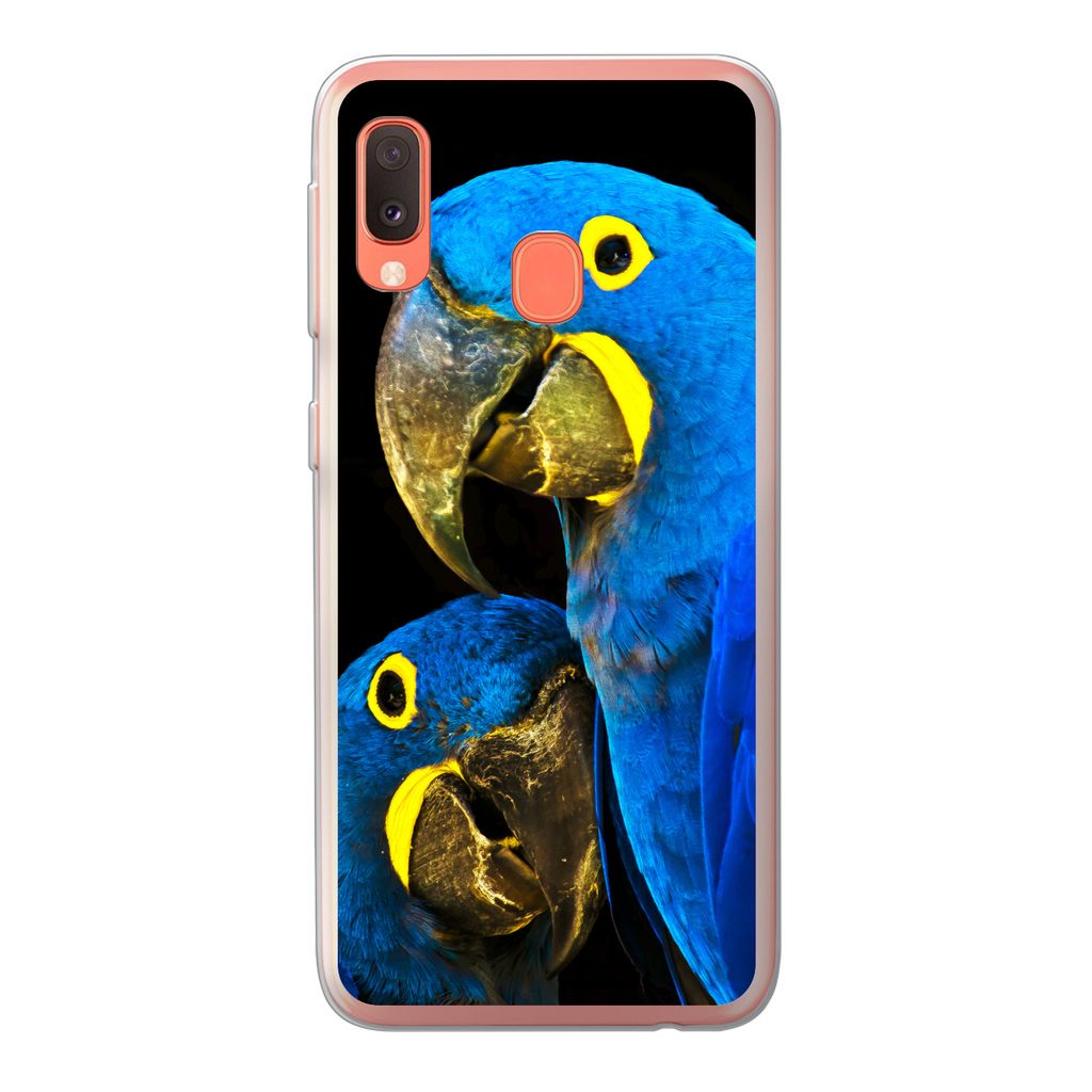 MuchoWow Handyhülle Schutzhülle Hülle für Samsung Galaxy A20e Papagei - Vogel - Federn - Blau Silikon Softcase Handy Hülle - Abdeckung