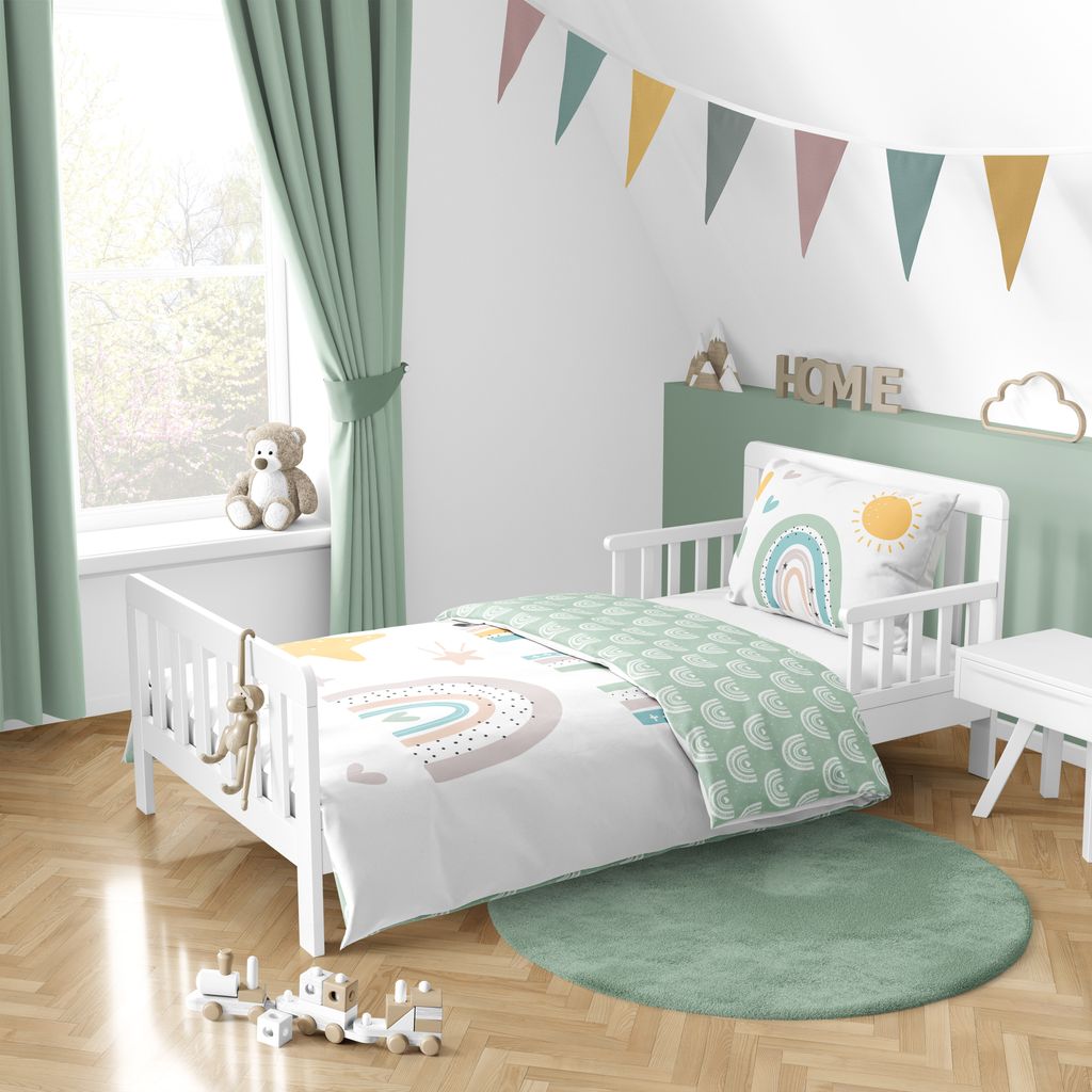 Babybettwäsche Regenbogen Sonne Sterne & Herz 100x135 + Produktbild 