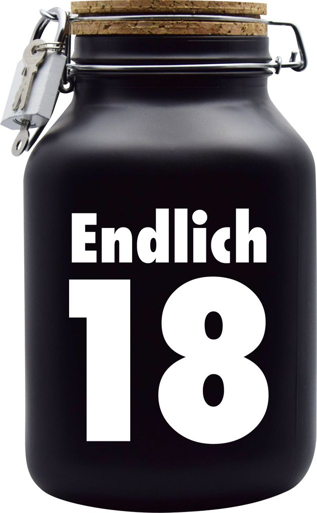 Spardose Geld Geschenk Ideen Endlich 18 Schwarz Größe XXL 3 Liter