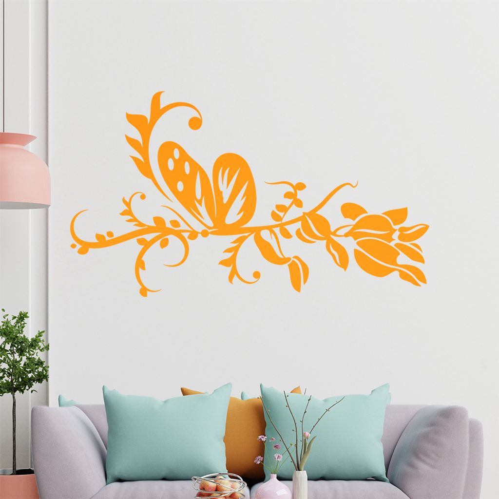 Schmetterling Blüten Ranke Wandtattoo in 6 Größen - Wandaufkleber Wall Sticker - Dekoration, Küche, Wohnzimmer, Schlafzimmer, Badezimmer