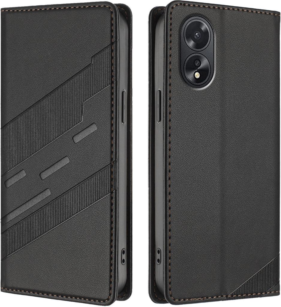 Hülle für Oppo A38 / A18 4G, Kunstleder Brieftaschen Handyhülle mit Kartenfach und Standfunktion Schwarz