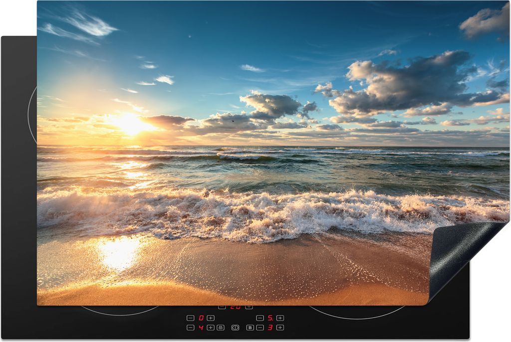 KitchenYeah Herdabdeckplatte Strand - Meer - Sonnenuntergang , 81x52cm, Küche Deko, Glaskeramikfeld Herdabdeckung, Abdeckplatte fùr Kochfeld
