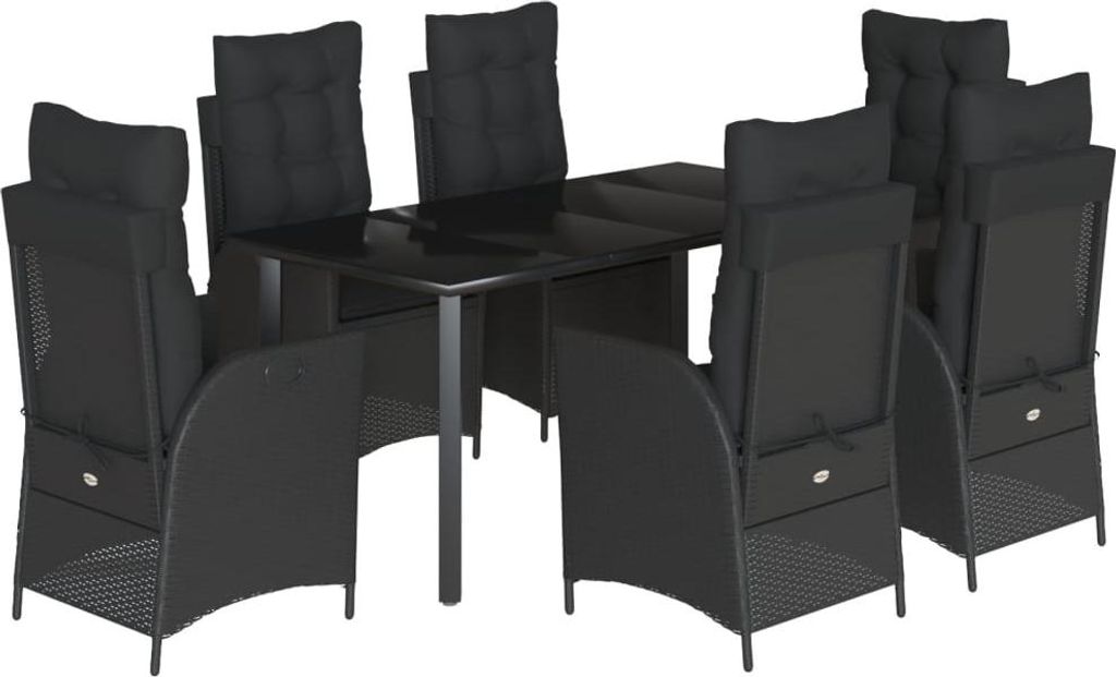 vidaXL 7-tlg. Garten-Essgruppe mit Kissen Schwarz Poly Rattan