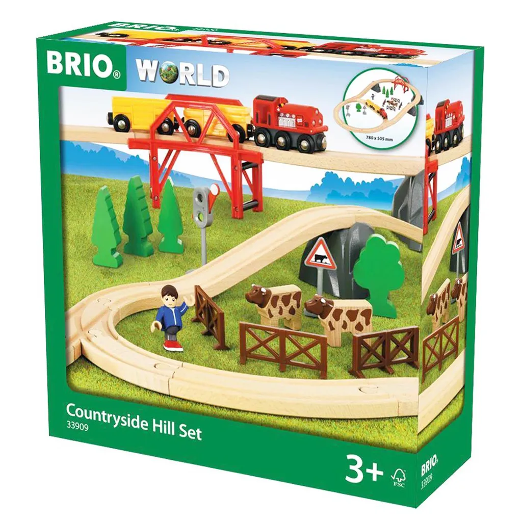 Circuit de train en bois BRIO Countryside Hill avec collines et ponts