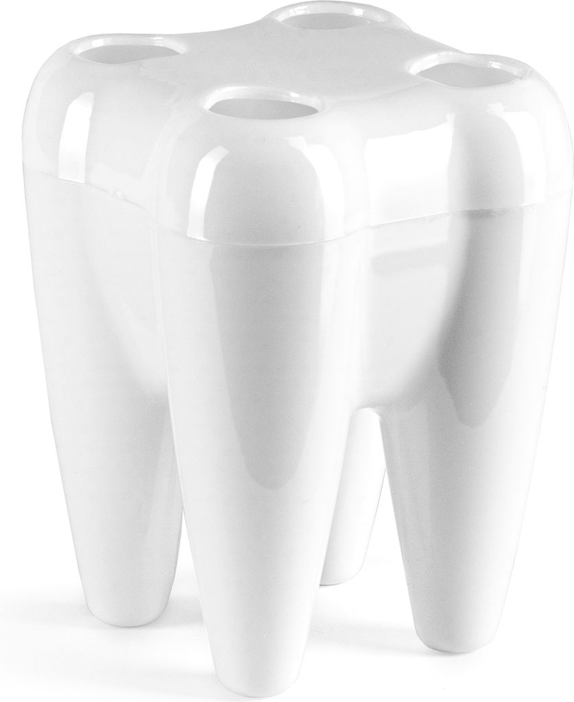 Zahnbürstenhalter Tooth Serie aus weißem Kunststoff in Zahnform, 10 cm hoch, 7 cm breit