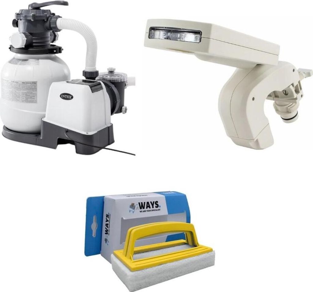 Intex - Wasserfontäne & Sandfilterpumpe 7900 L/u & WAYS Scheuerbürste