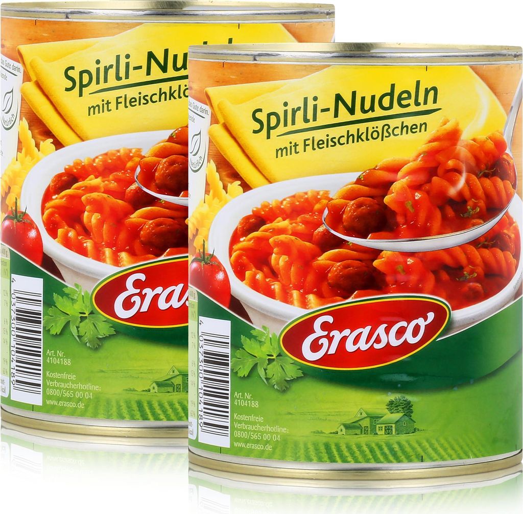 Erasco Spirli-Nudeln mit Fleischklößchen 800g 2er