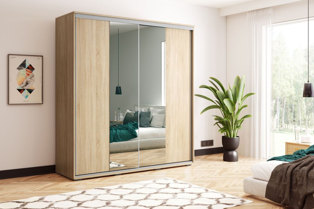 Kleiderschrank 125/245 JESICCA mit Spiegel – Sonoma-Eiche