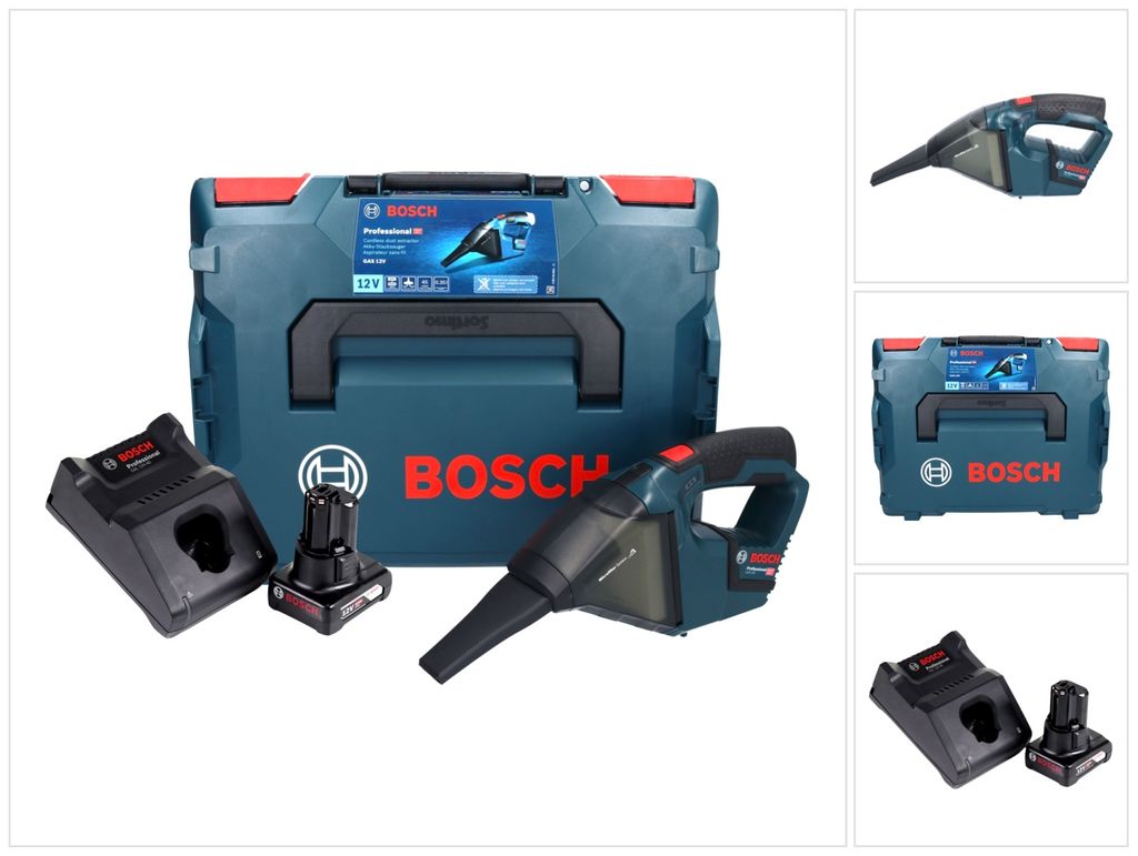 Bosch GAS 12V Professional Akku Staubsauger 12 V 0,35 l + 1x Akku 6,0 Ah + Ladegerät + L-Boxx
