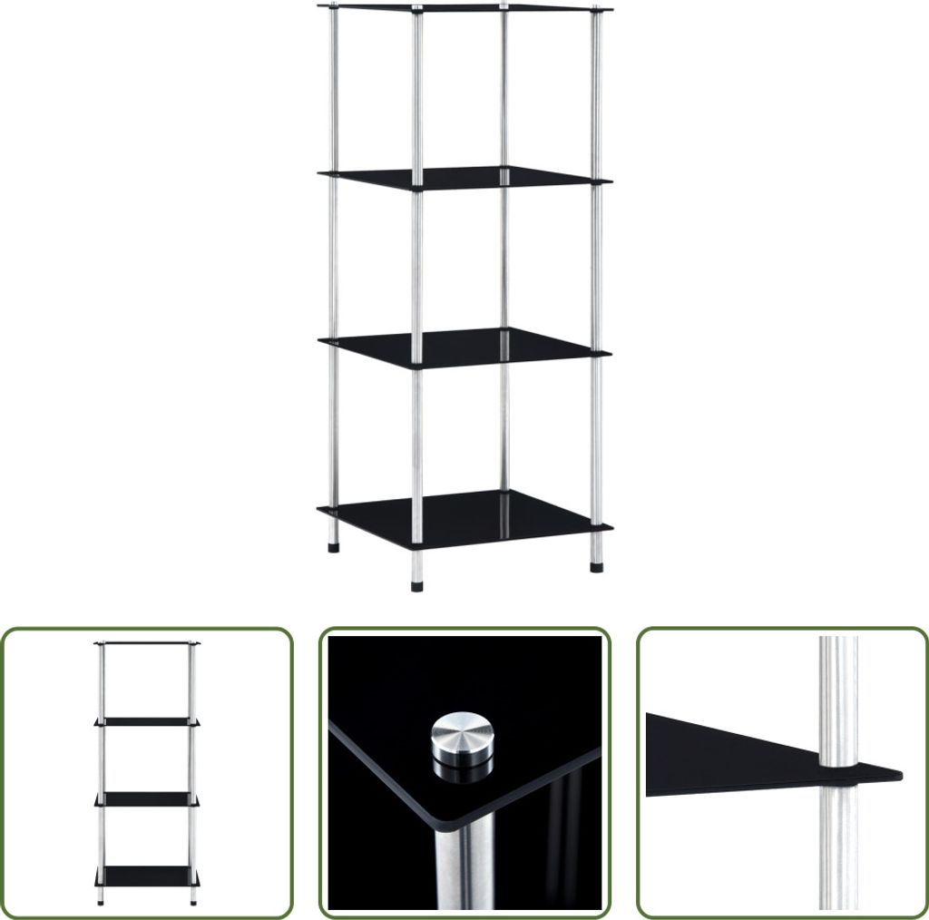 The Living Store Regal mit 4 Ablagen Schwarz 40x40x100 cm Hartglas