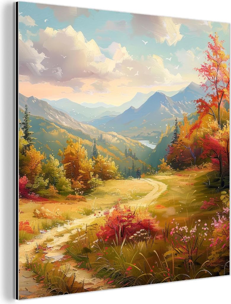 MuchoWow Wanddekoration Metall Metallbild Wandkunst 50x50 cm Landschaft - Illustration - Natur MuchoWow Aluminium Gemälde - Alubild - Industrial
