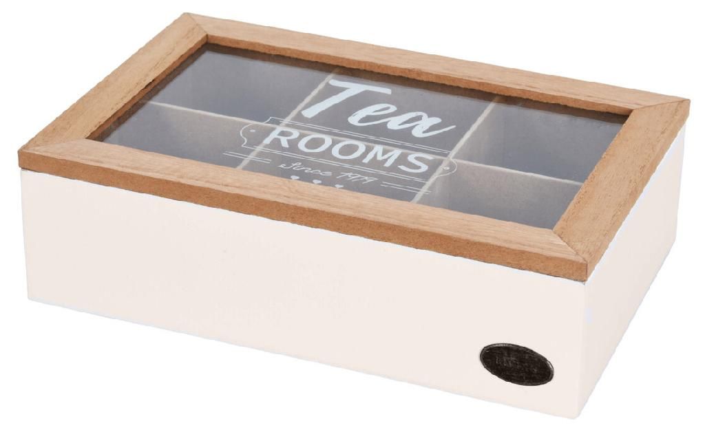 Beige Teebox aus Holz mit Deckel für Teebeutel, Maße ca. 24 Produktbild 