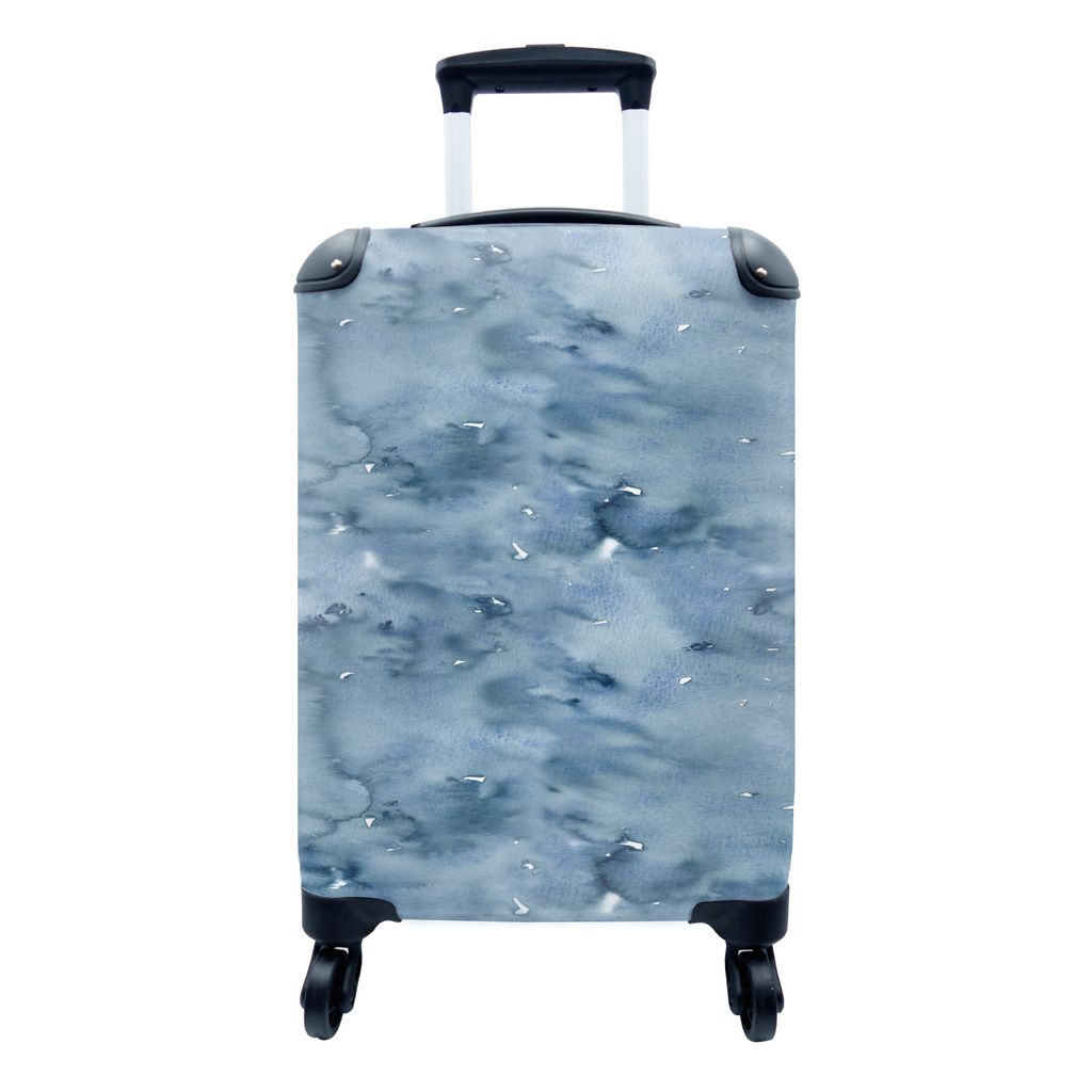 MuchoWow Koffer Handgepäck Trolley Rollkoffer Kleine Reisekoffer mit 4 Rollen - Aquarell - Muster - Blau - Cabin Size < 55x40x23 cm & 55x40x20 c...