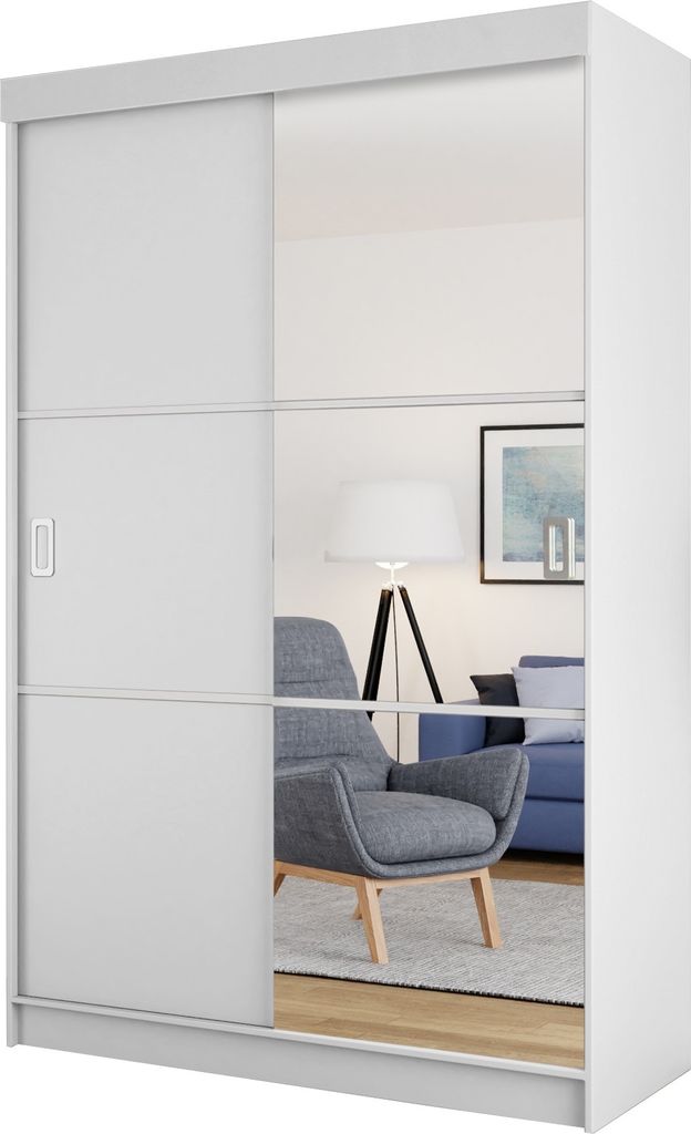 KIER FURNITURE Kleiderschrank mit Schiebetüren BILL 3, Schlafzimmer Schrank, Garderobeschrank, Flurschrank Weiß 138x205x59 cm