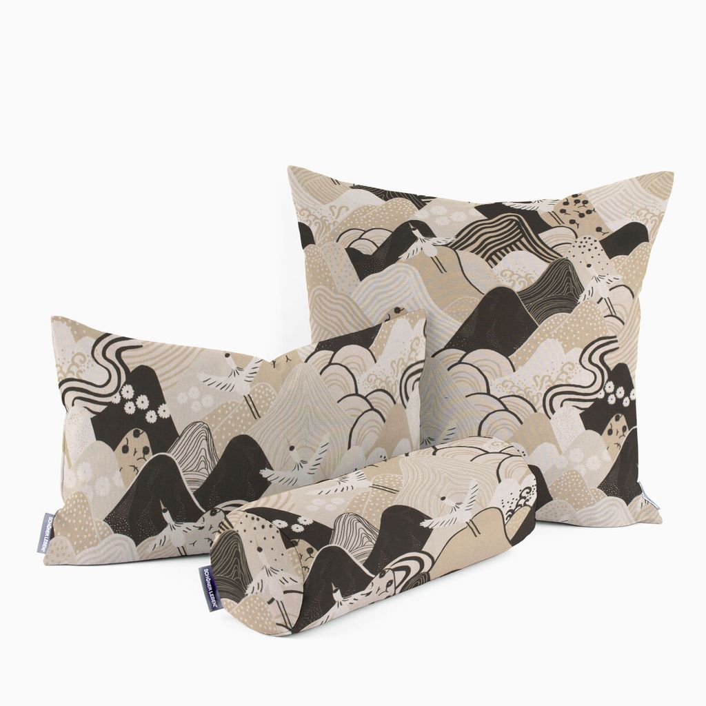 SCHÖNER LEBEN. Kissenhülle Kraniche Hügel beige schwarz weiß Größe 30x50cm (HxB) 30x50cm (HxB) Größe