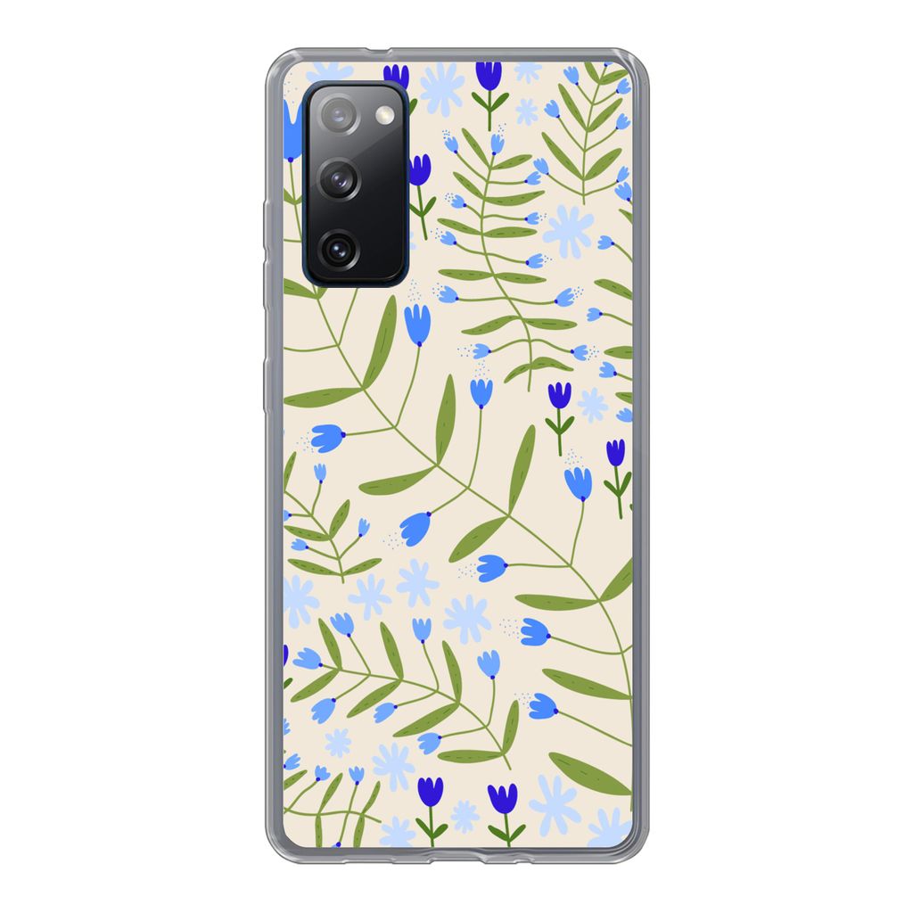 MuchoWow Handyhülle Schutzhülle Hülle für Samsung Galaxy S20 FE Blume - Blätter - Blau Silikon Softcase Handy Hülle - Abdeckung