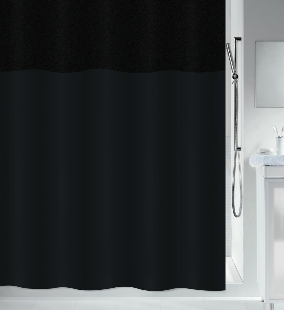 Spirella Anti-Schimmel Duschvorhang - Anti-Bakteriell, waschbar, wasserdicht, Polyester, „Urbanko“ Schwarz 180x200 cm
