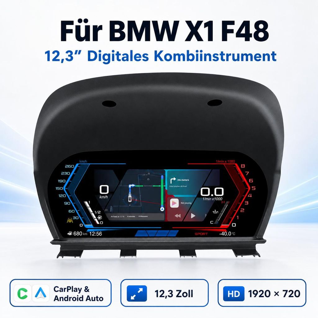 12,3-inch digitaal combinatieinstrument voor BMW X1 F48 – Productafbeelding  AI-gegenereerde afbeelding