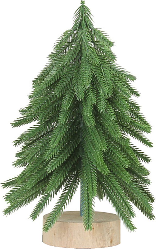Miniatur-Weihnachtsbaumfigur, künstlicher Norfolk-Weihnachtsbaum mit grünen/schneebedeckten Kiefernnadeln und Holzsockel für die Innendekoration