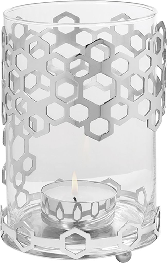 DELIGHT Windlicht + Glas - H. 19cm x Ø 13cm - silber - Edelstahl-Glas