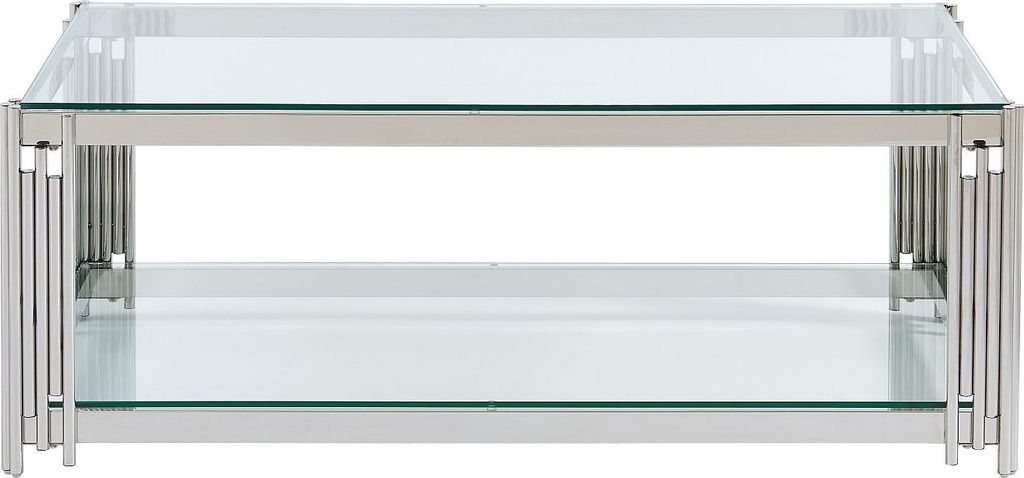 Couchtisch aus gehärtetem Glas und rostfreiem Stahl - Chrom Produktbild 