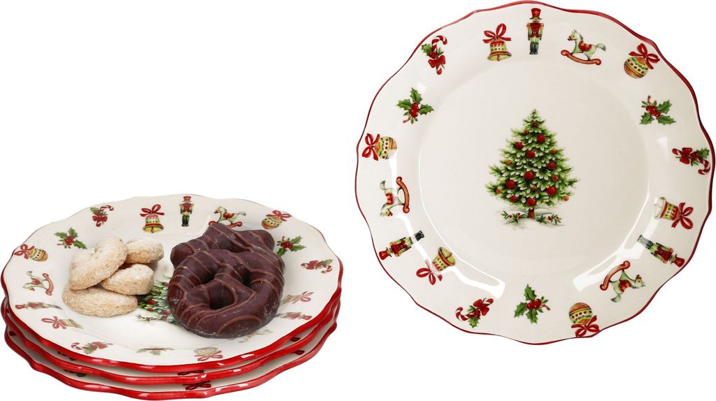 4x Maestro Natale Kuchenteller Keramik 4 Personen Dessert-Teller Weihnachten