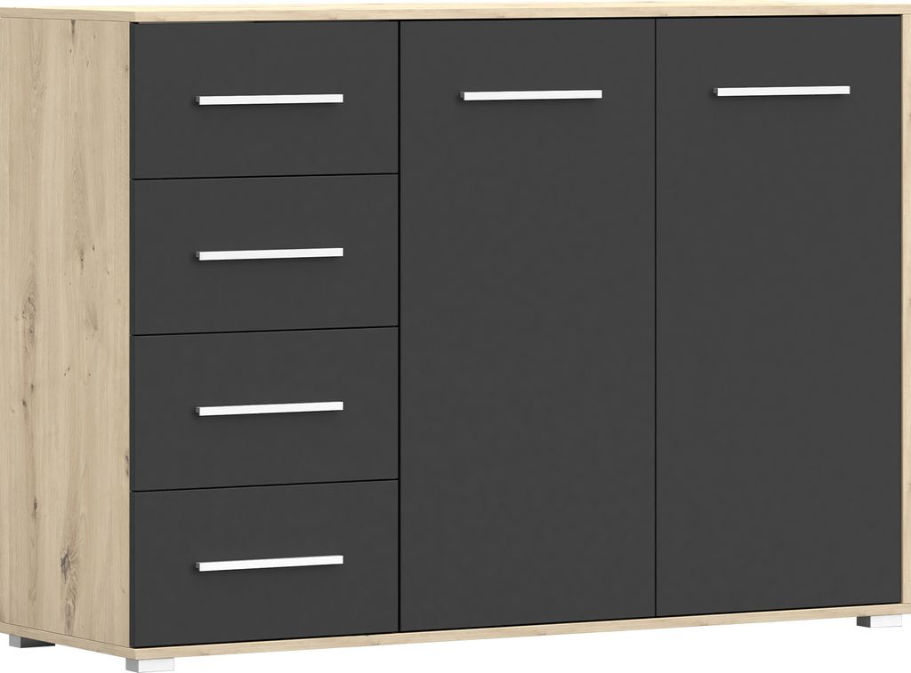 Kommode mit Schublade Sideboard Schrank Highboard Goldene Türgriffe, Wohnzimmer, Esszimmer, Flur & Diele -135 x 95 x 45 cm - KOMMODE - Highboard I...