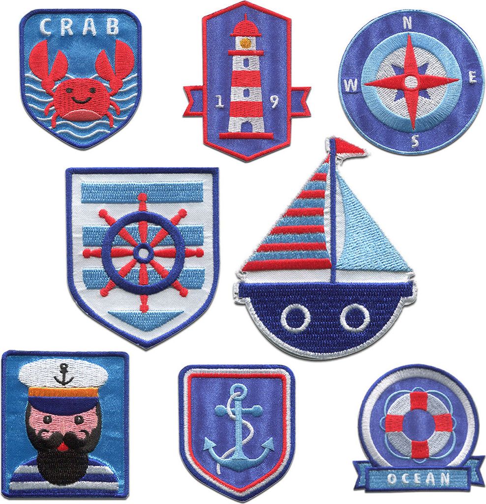Küste Set 8 Stück - Aufnäher, Bügelbild, Aufbügler, Applikationen, Patches, Flicken, Zum Aufbügeln