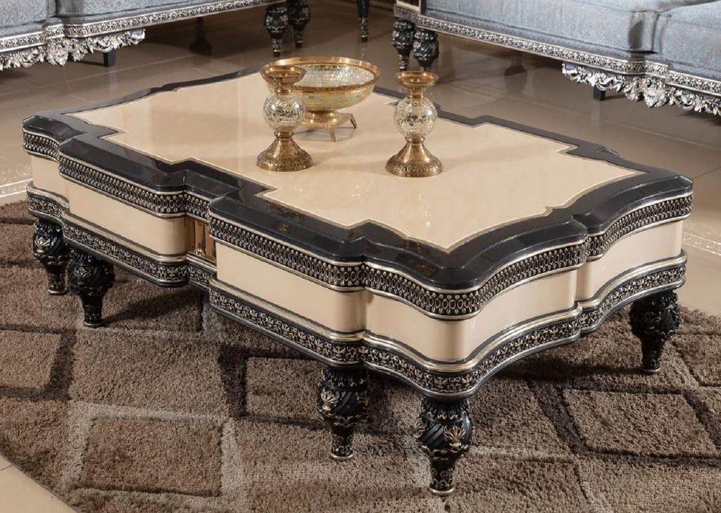 Casa Padrino Luxus Barock Couchtisch Beige / Schwarz / Gold - Prunkvoller Massivholz Wohnzimmertisch im Barockstil - Barock Wohnzimmer Möbel - Ede...