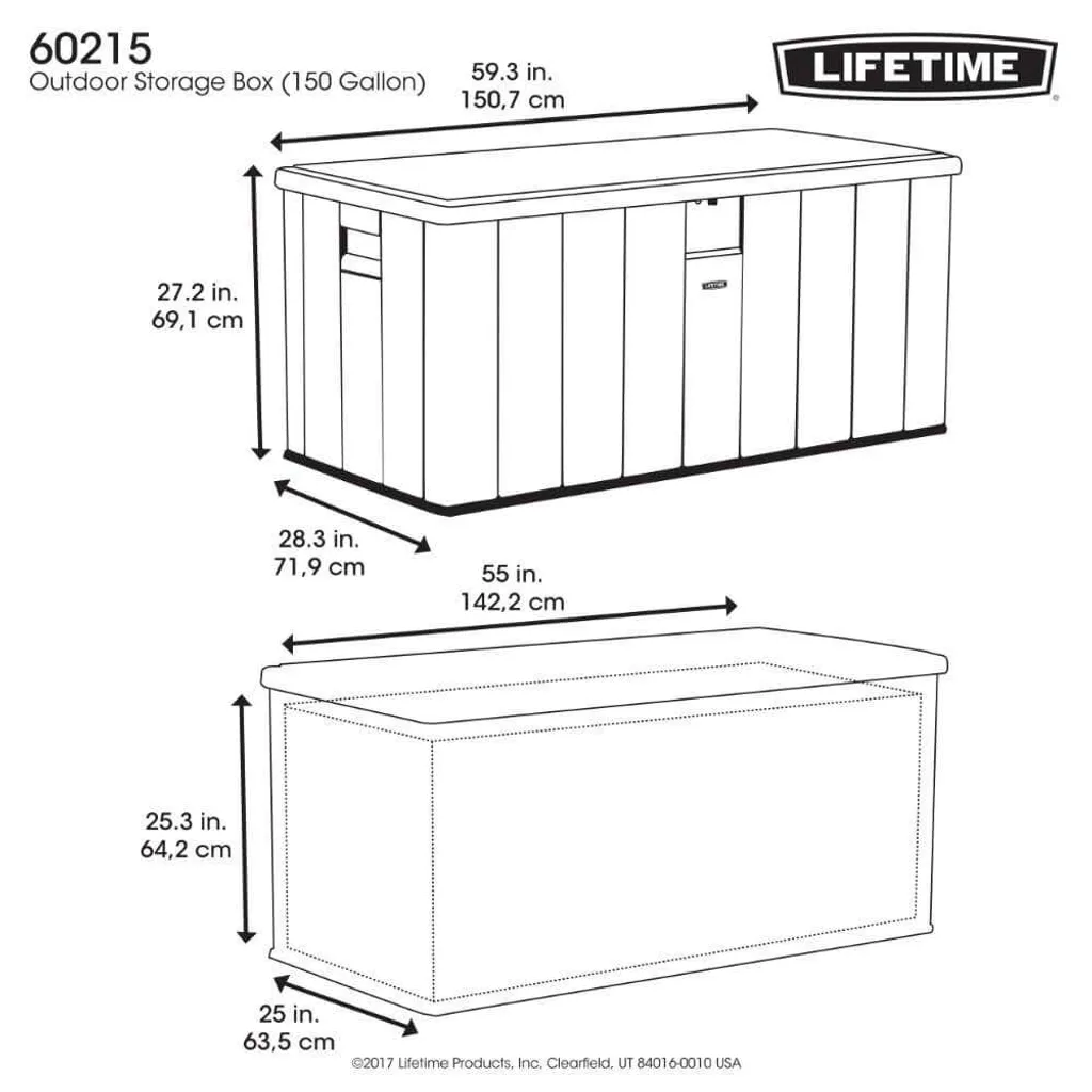 Coffre de jardin Lifetime 570 L en plastique gris foncé 151x72x69 cm