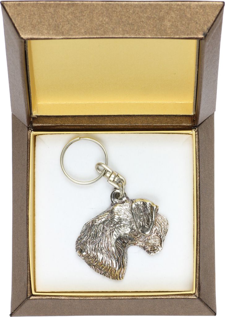 Tschechischer Terrier, Böhmischer Terrier, Český Teriér - Versilberter Anhänger mit einem Hund in einer dekorativen Box, Handtaschenschmuck, R...