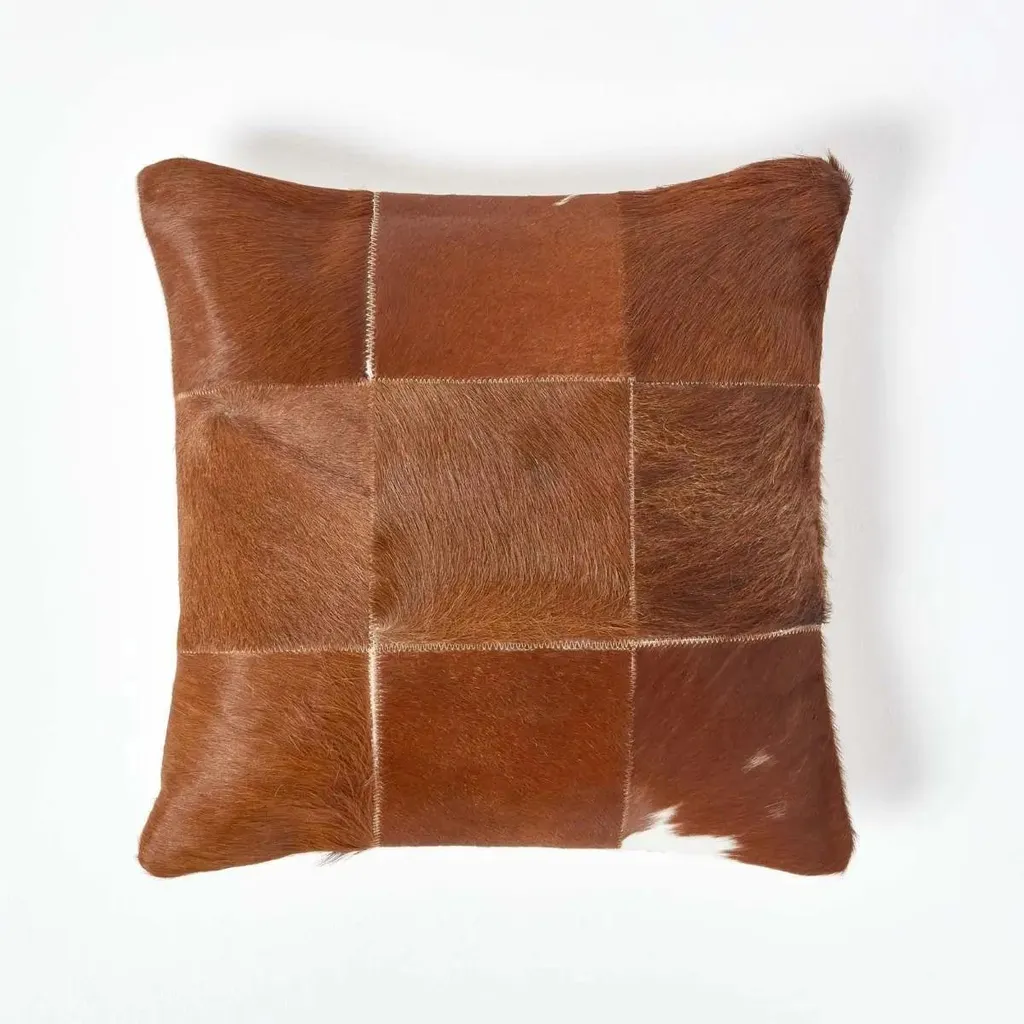 Cuscino in Vera Pelle e Pelliccia 45x45 Homescapes - Unicità Artigianale