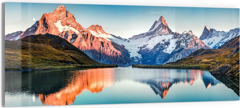 DEQORI Glasbild Echtglas 150x60 cm 'Bachalpsee vor Alpen' Wandbild Bild modern Deko