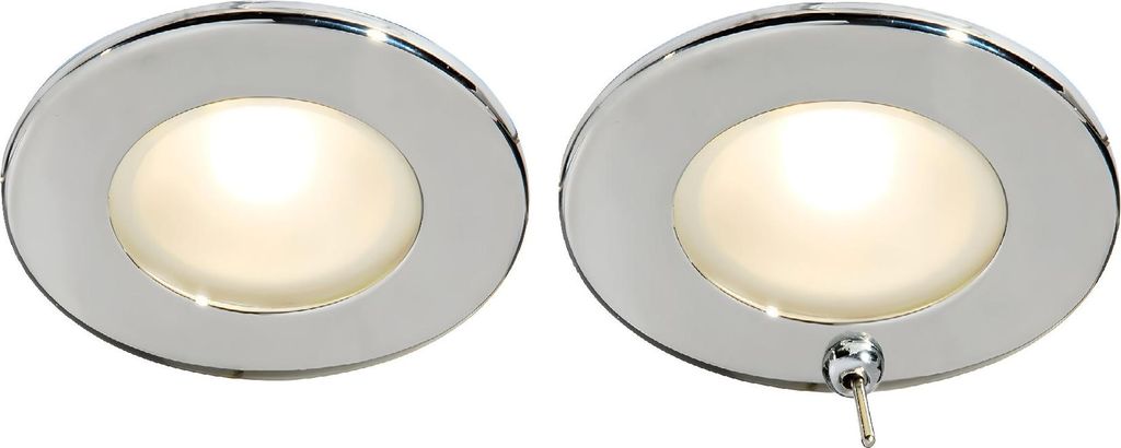 Flache Edelstahl LED Deckenleuchte 8 Watt, Einbaustrahler mit oder ohne Schalter, 12V / 24V, für Boot oder Wohnmobil Größe: Ohne Schalter IP65