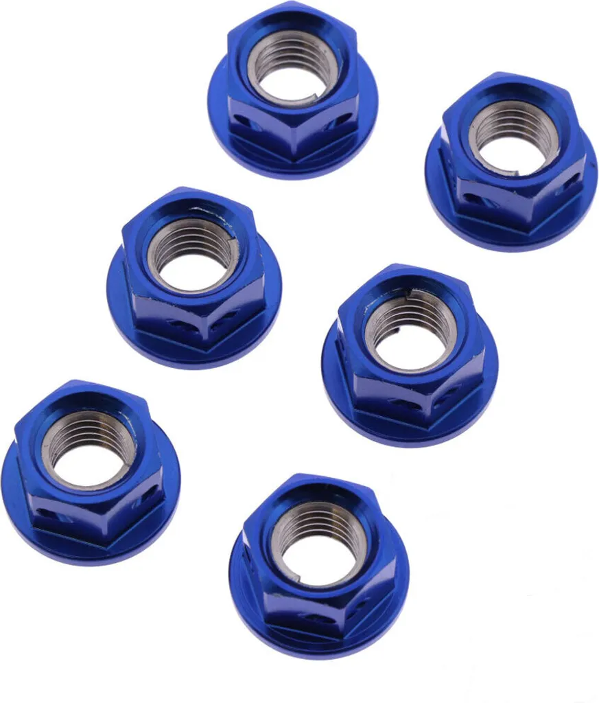 Jeu de 6 écrous à créneaux JMP M8x1,25 mm Racing bleu en aluminium CNC