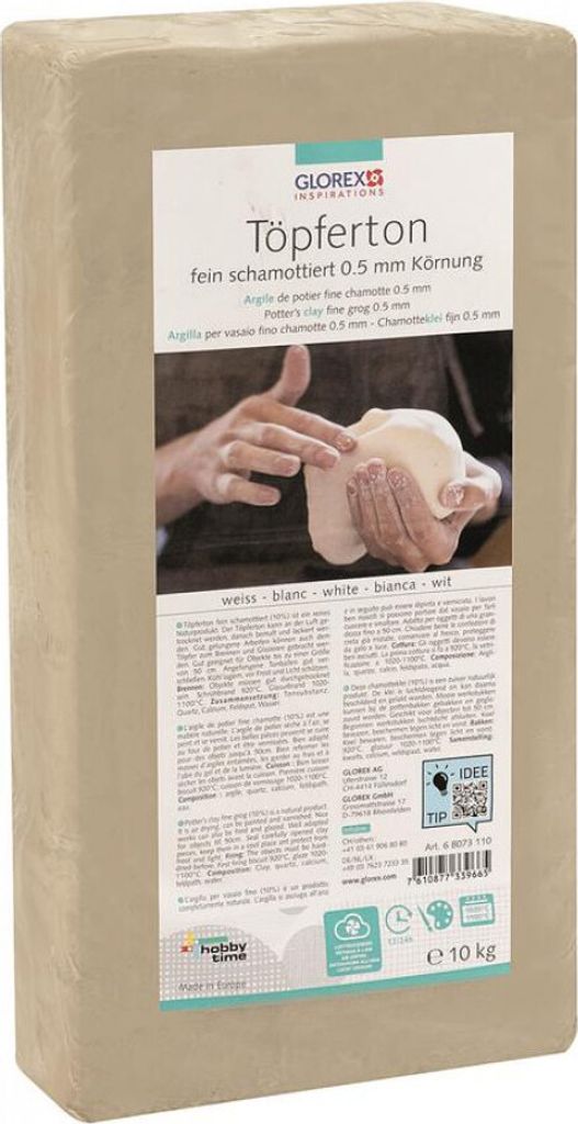 Glorex Töpferton 10 kg, weiß, feinschamottiert 0,5 Produktbild 