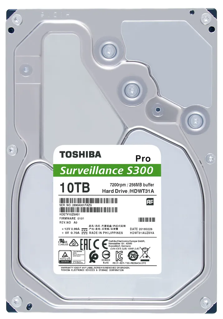 Disque dur interne de vidéosurveillance 10 To Toshiba S300 SATA III