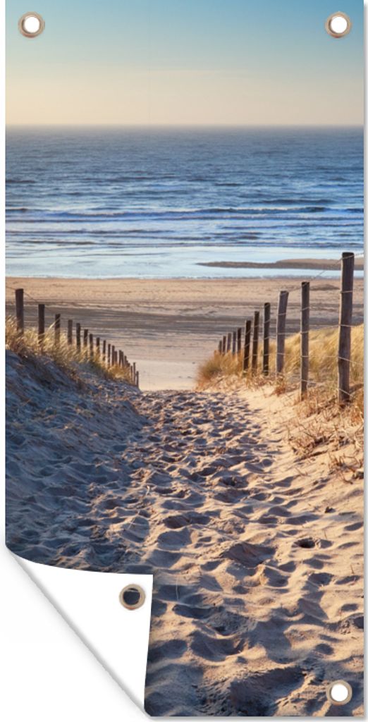 MuchoWow 80x160 cm Outdoor-Poster Gartendeko Sichtschutz Garten Poster für den Garten Sand - Strand - Düne - Meer - Sommer