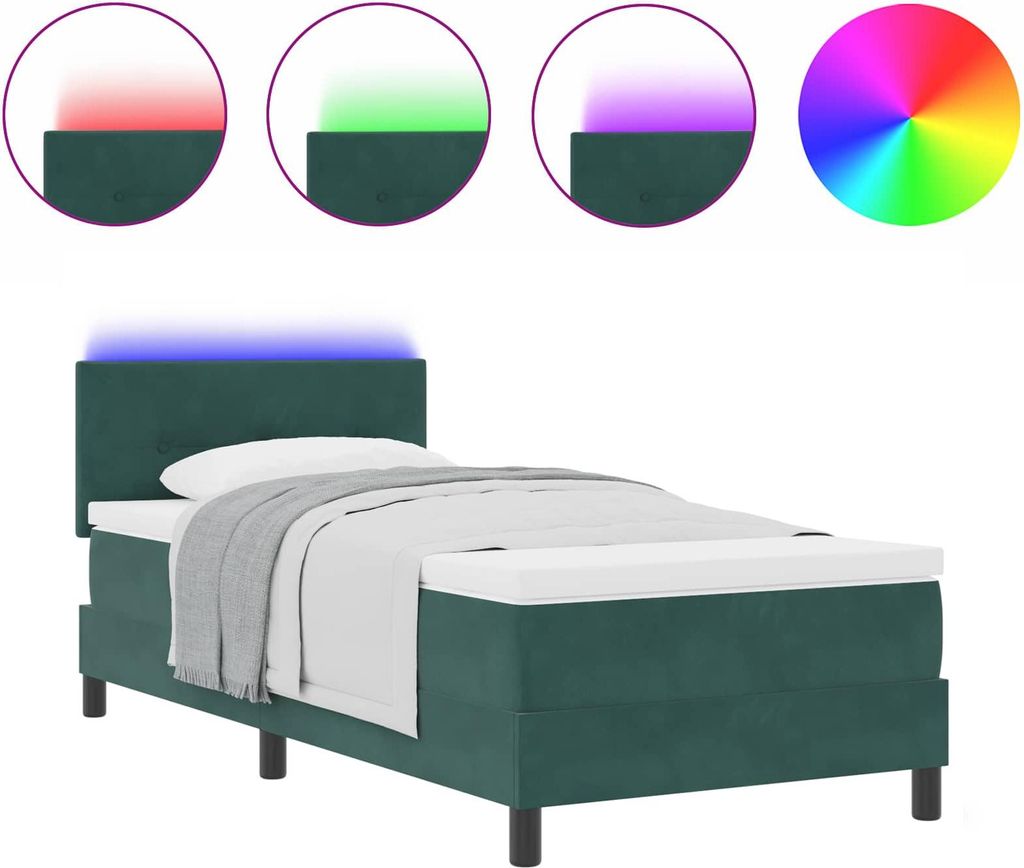 vidaXL LED Boxspringbett mit Matratze Dunkelgrün 80 x 200 cm Samt