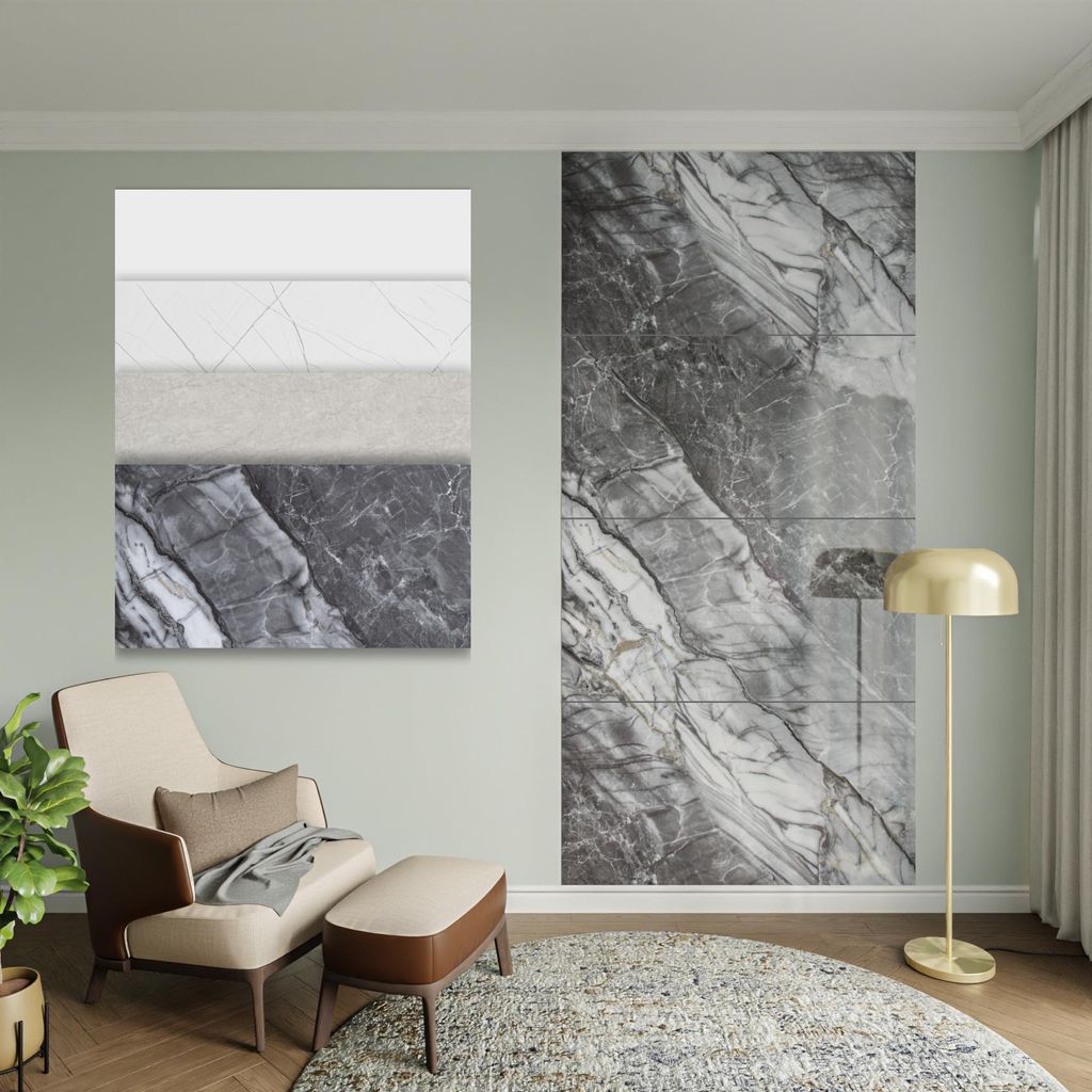 HEXIM Marmorplatten Optik 4er-Set 122×70cm SPC Kunststoff Innen & Außenbereich Granit Steinoptik - Duschrückwand Küchenrückwand Dekorative Woh...