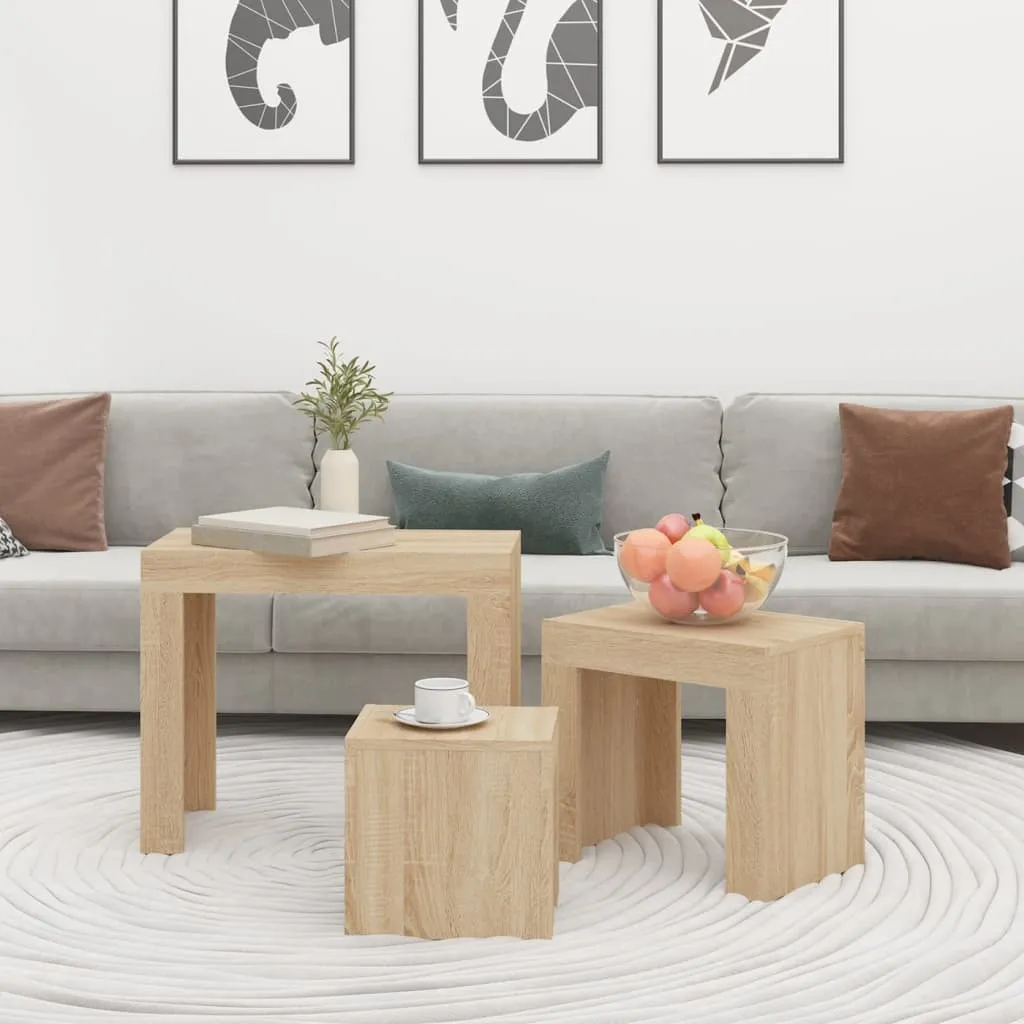 Set 3 Tavolini Sovrapponibili vidaXL Rovere Sonoma | Salvaspazio Design - 7