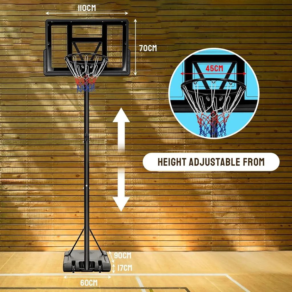 Panier de basket avec panneau large 110cm et socle stable à roulettes - 3