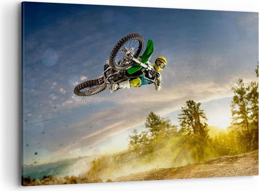 Bild auf Leinwand - Leinwandbild - Motorrad Extrem Spaß Wettbewerbe - 100x70cm - Wand Bild - Wanddeko - Leinwanddruck - Bilder - Kunstdruck - Lein...