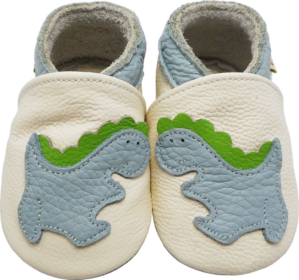 Weiche Yalion Baby Krabbelschuhe Lauflernschuhe Lederpuschen aus echtem Leder Dinosaurier Weiß ( 0-6 M EU18-19 )